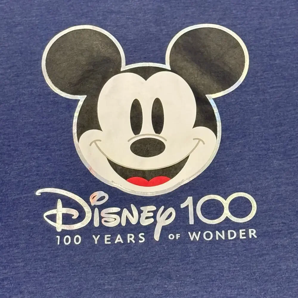 Disney 100 Mickey Mouse Mens Shirt Size Large Blue Short Sleeve Graphic T Shirt